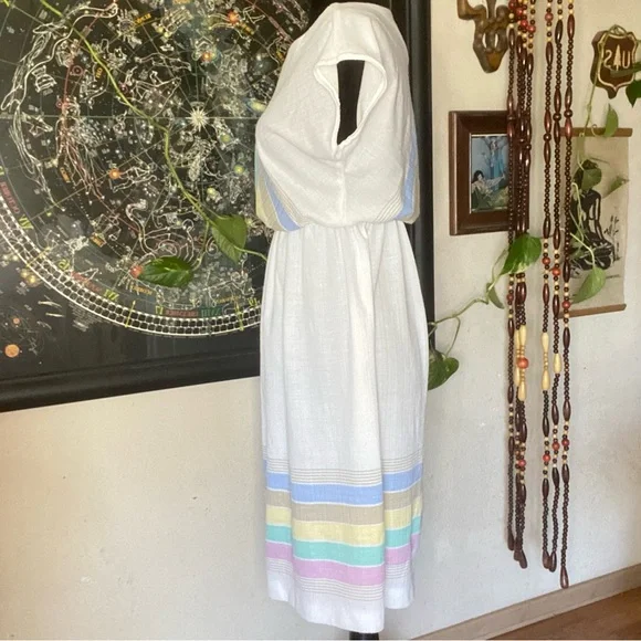VTG Fashion Place polyester Union Made Dress! White with Pastels. USA. Size 10p. - Picture 5 of 15